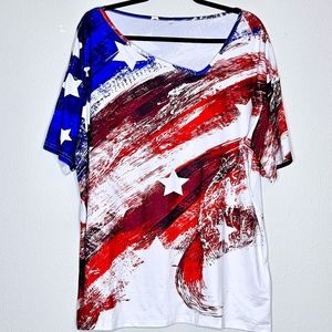 Americana Short Sleeve Tee-Shirt with Asymmetrical Neckline NWOT